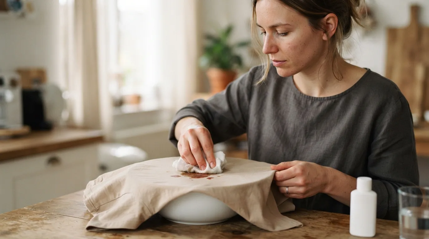 a person removing a stain from a piece of clothing
