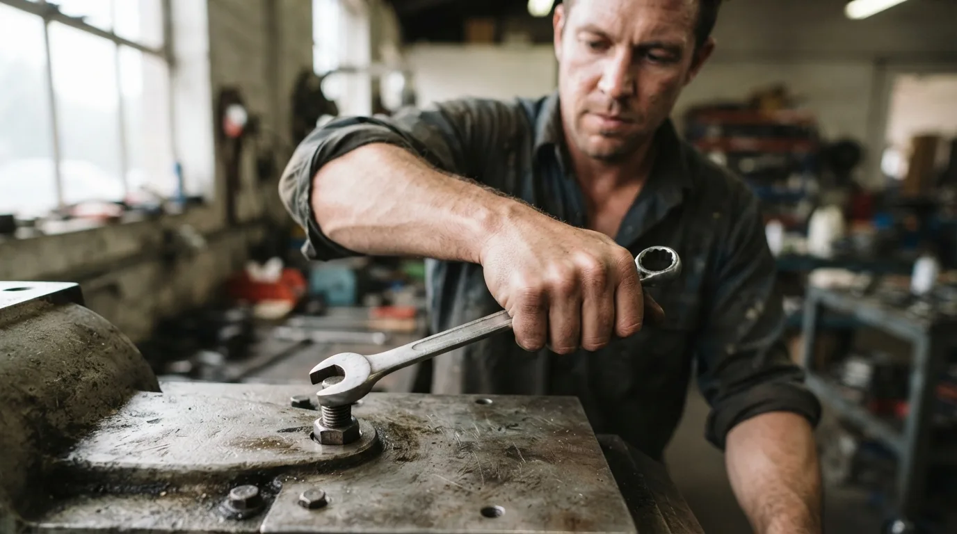 a person using a wrench to loosen a screw on a metal surface