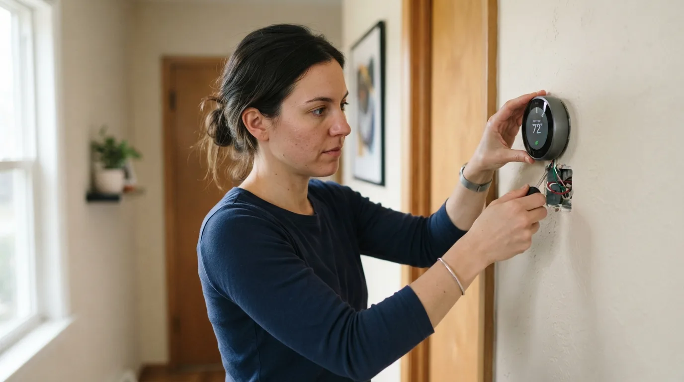 a person installing a smart thermostat on a wall