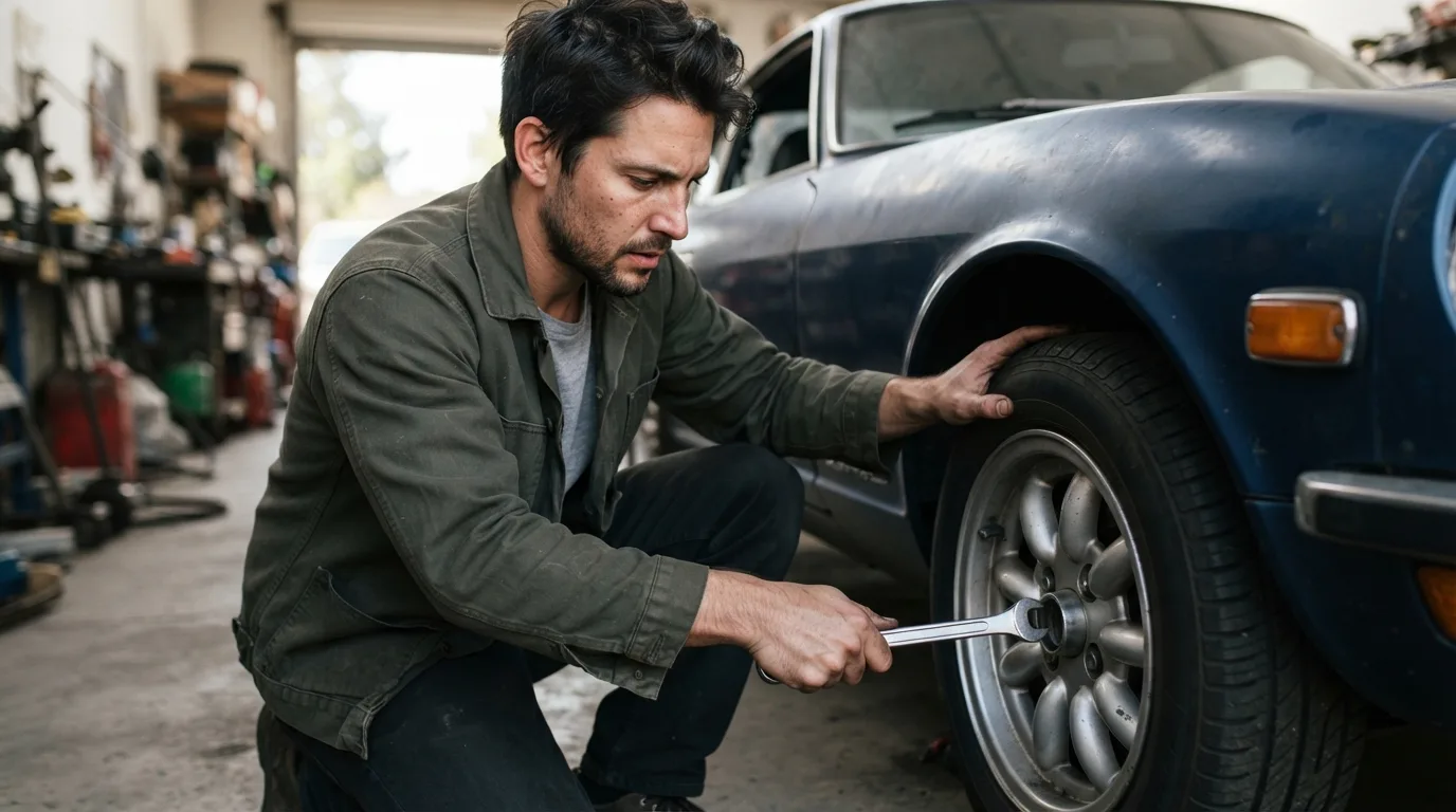 a person using a wrench on a car wheel