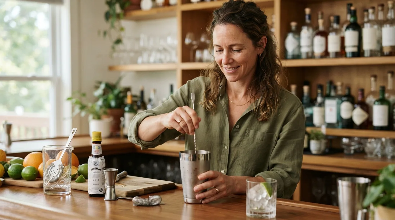 a person mixing cocktails at a home bar