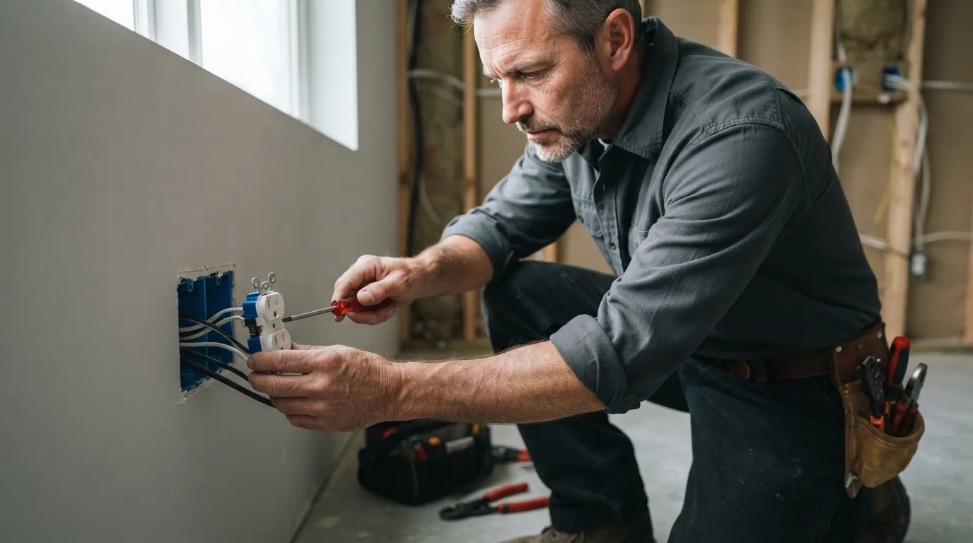 an electrician installing electrical outlets in a wall