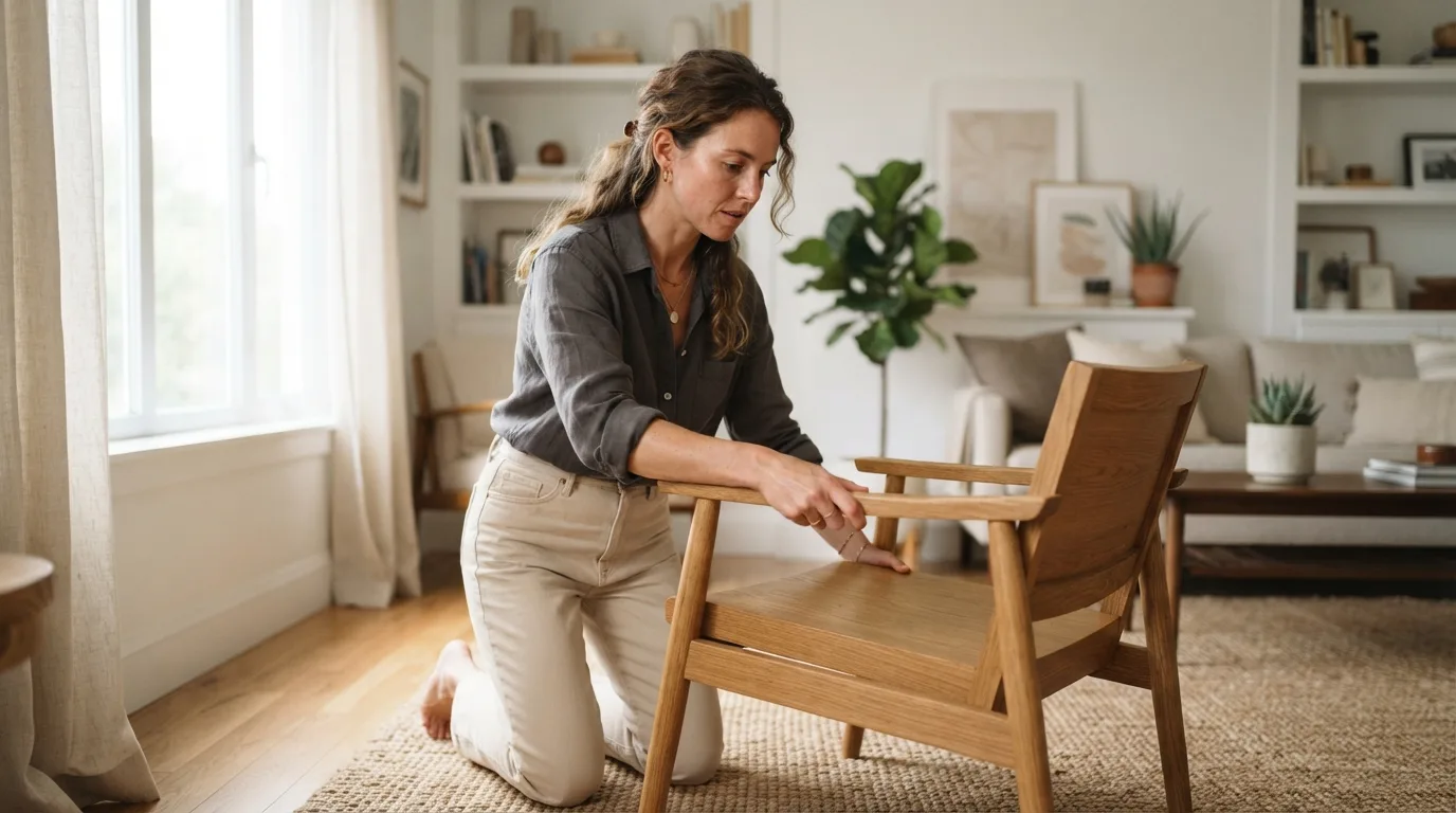 a person arranging furniture in a stylish room