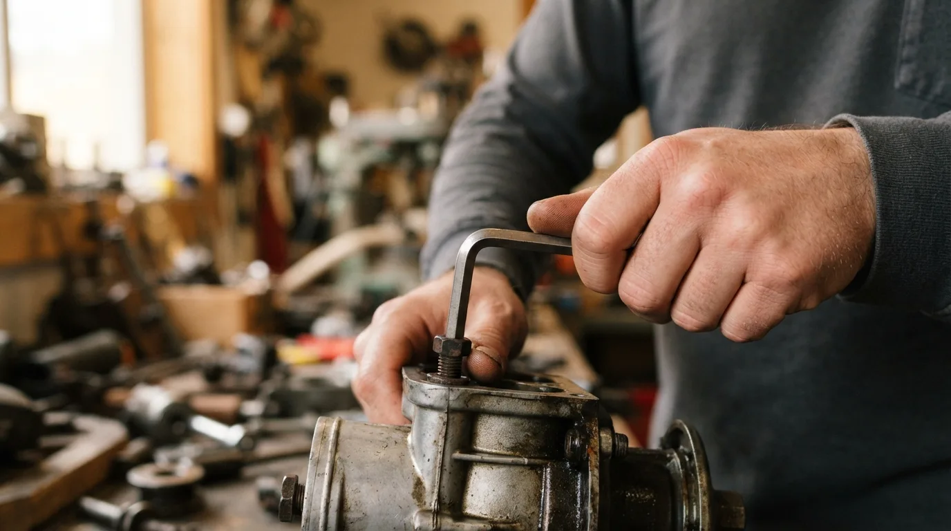 a person using a hex key to loosen a screw