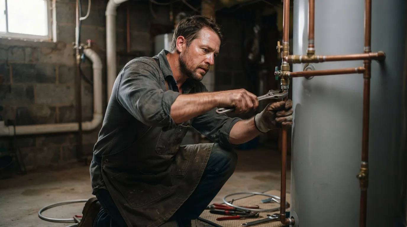 a plumber installing a water heater