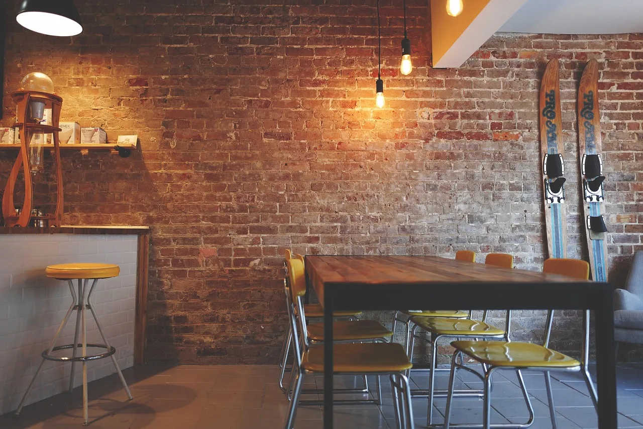 mur z cegły, krzesła, meble, projektowanie wnętrz, światła, restauracja, tabela, rustykalny, dekoracja wnętrz, restauracja, restauracja, restauracja, restauracja, restauracja