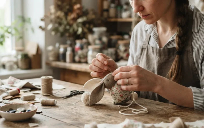 a person crafting a handmade Easter bunny decoration
