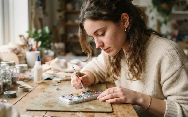 a person decorating a phone case with craft materials