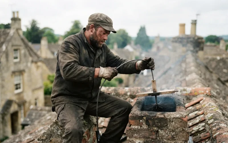 a chimney sweep cleaning a chimney