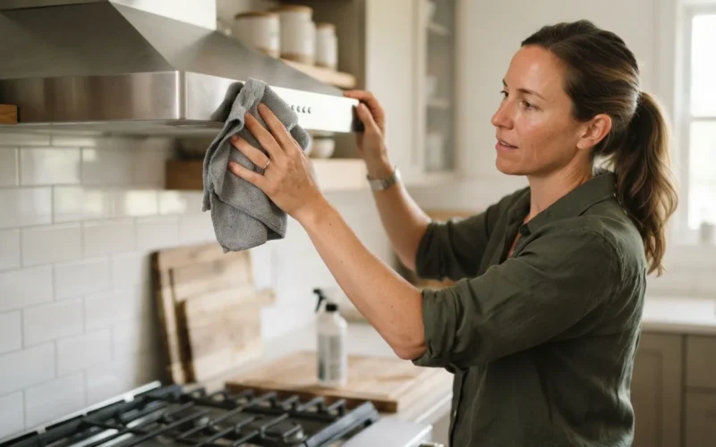 a person cleaning a kitchen appliance