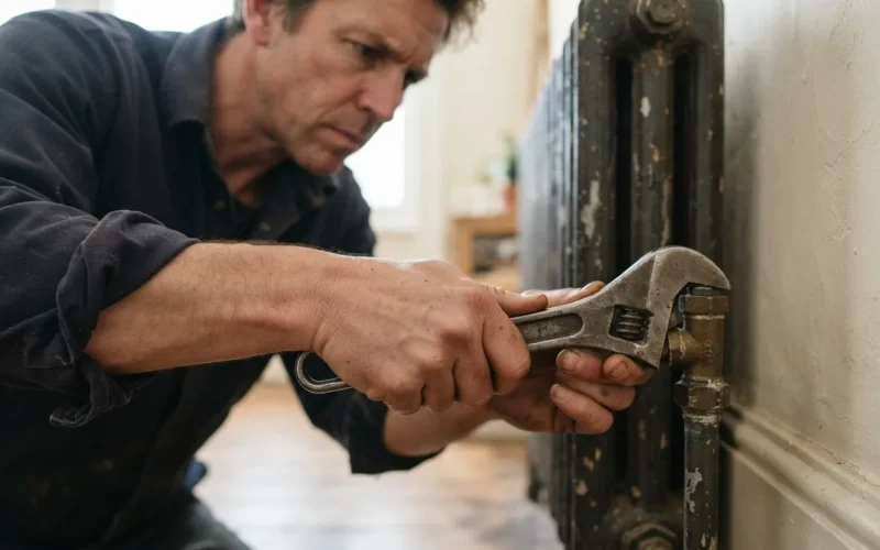 a person using a wrench on a radiator valve